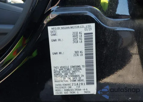 2019 Nissan Altima 2.5 Sv from USA, damaged, VIN 1N4BL4DWXKC214281